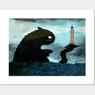 Sea Monster & Lighthouse Posters and Art